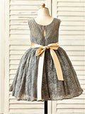 A-line/Princess Scoop Sleeveless Hand-made Flower Tea-Length Lace Flower Girl Dresses TPP0007667