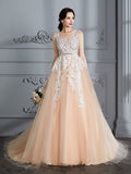 Ball Gown Scoop Sleeveless Court Train Tulle Wedding Dresses TPP0006564