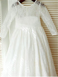 A-line/Princess Scoop Long Sleeves Bowknot Ankle-Length Lace Flower Girl Dresses TPP0007709