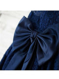 A-line/Princess Scoop Sleeveless Bowknot Tea-Length Lace Flower Girl Dresses TPP0007706