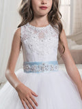 Ball Gown Scoop Sleeveless Applique Floor-Length Tulle Flower Girl Dresses TPP0007666