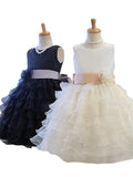 A-Line/Princess Sleeveless Jewel Hand-Made Flower Tulle Short/Mini Flower Girl Dresses TPP0007643