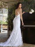 Trumpet/Mermaid Sleeveless Tulle Lace Spaghetti Straps Court Train Wedding Dresses TPP0005992