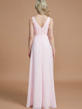 A-Line/Princess Sleeveless Floor-Length Chiffon V-neck Bridesmaid Dresses TPP0005433