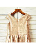 A-line/Princess Scoop Short Sleeves Tea-Length Sequins Flower Girl Dresses TPP0007693