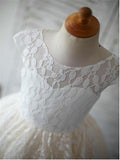 A-line/Princess Scoop Short Sleeves Tea-Length Lace Flower Girl Dresses TPP0007613