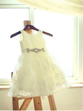 A-line/Princess Scoop Sash/Ribbon/Belt Sleeveless Knee-Length Lace Flower Girl Dresses TPP0007628