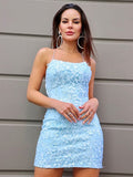 Sheath/Column Spaghetti Straps Lace Sleeveless Applique Short/Mini Homecoming Dresses TPP0003274