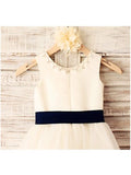 A-line/Princess Scoop Sleeveless Bowknot Tea-Length Tulle Flower Girl Dresses TPP0007624