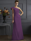 Sheath/Column One-Shoulder Sleeveless Pleats Long Elastic Woven Satin Bridesmaid Dresses TPP0005615