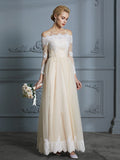 A-Line/Princess Off-the-Shoulder Long Sleeves Floor-Length Lace Tulle Wedding Dresses TPP0006638