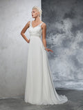 A-Line/Princess V-neck Beading Sleeveless Long Chiffon Wedding Dresses TPP0006610