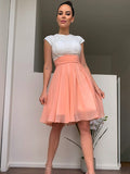 A-Line/Princess Jewel Sleeveless Lace Short/Mini Chiffon Homecoming Dresses TPP0004412