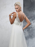 A-Line/Princess V-neck Beading Sleeveless Long Chiffon Wedding Dresses TPP0006610