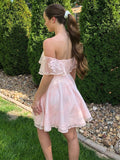 A-Line/Princess Lace Off-the-Shoulder Sleeveless Applique Short/Mini Homecoming Dresses TPP0004516