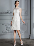 A-Line/Princess Sleeveless Scoop Knee-Length Lace Satin Wedding Dresses TPP0006795