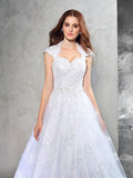 Ball Gown Sweetheart Lace Sleeveless Long Organza Wedding Dresses TPP0006696