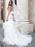 Trumpet/Mermaid Layers Spaghetti Straps Organza Sleeveless Sweep/Brush Train Wedding Dresses TPP0006650