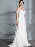 A-Line/Princess Off-the-Shoulder Sleeveless Chiffon Sweep/Brush Train Wedding Dresses TPP0006370