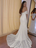 Trumpet/Mermaid Off-the-Shoulder Short Sleeves Lace Applique Court Train Wedding Dresses TPP0005933