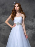 A-line/Princess Sweetheart Beading Sleeveless Long Satin Wedding Dresses TPP0006857