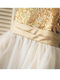A-line/Princess Sleeveless Scoop Sequin Knee-Length Tulle Flower Girl Dresses TPP0007677