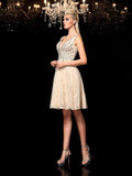 A-Line/Princess V-neck Beading Sleeveless Short Lace Cocktail Dresses TPP0008254