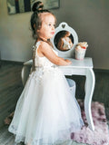 A-Line/Princess Tulle Lace V-neck Sleeveless Ankle-Length Flower Girl Dresses TPP0007460